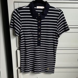 Tory Burch Navy and White Polo Shirt Gold Buttons sz Small